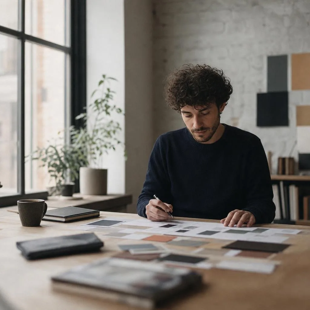 Design systems lead at a desk reviewing component specs and token documentation